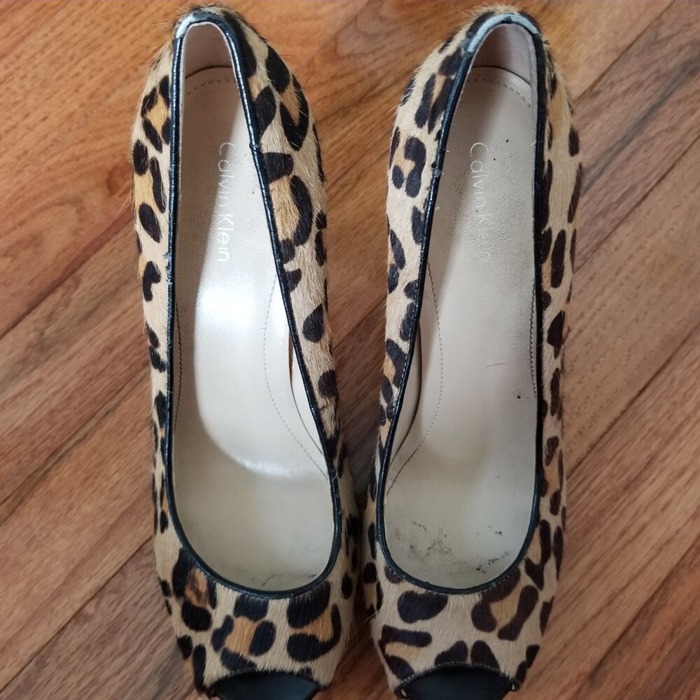 Calvin Klein leopard print open toe heels 7.5 - Picture 3 of 7